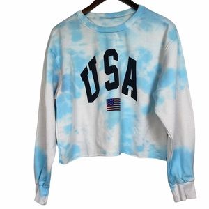USA blue white tie dye sweatshirt flag